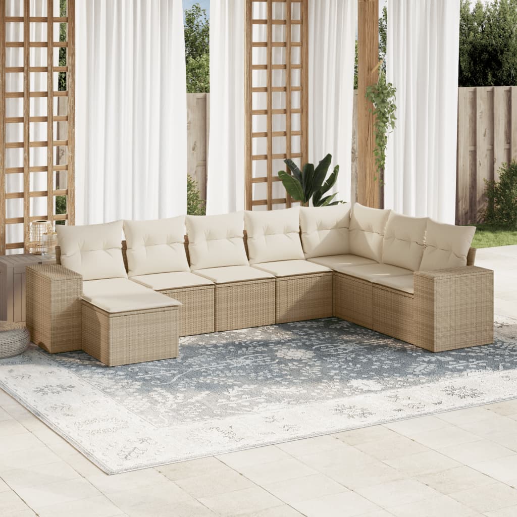 vidaXL 8-tlg. Garten-Sofagarnitur mit Kissen Beige Poly Rattan