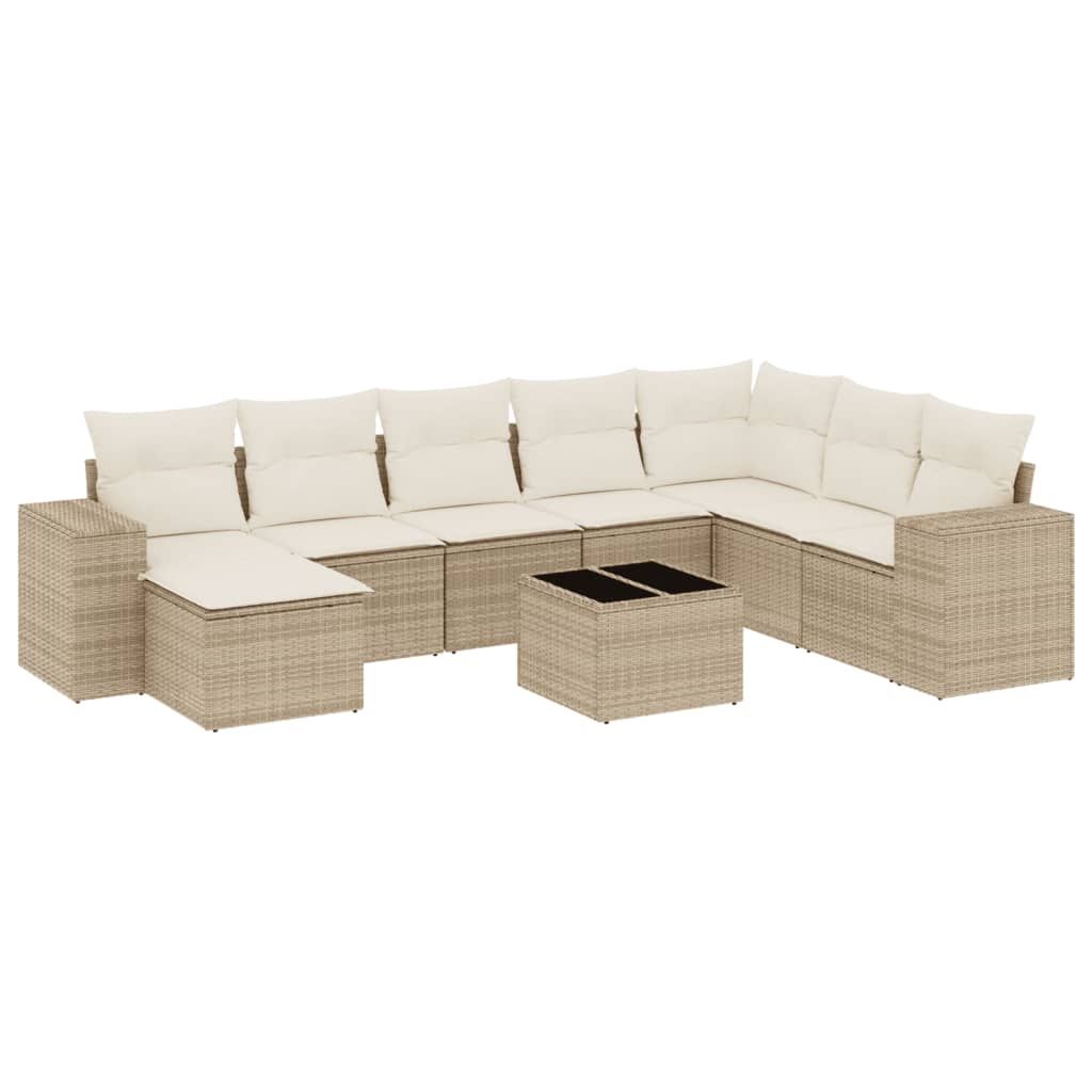 Thumbnail - vidaXL 9-tlg. Garten-Sofagarnitur mit Kissen Beige Poly Rattan