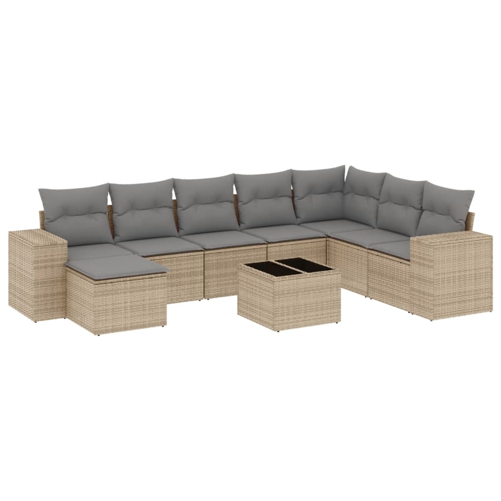 Thumbnail - vidaXL 9-tlg. Garten-Sofagarnitur mit Kissen Beige Poly Rattan