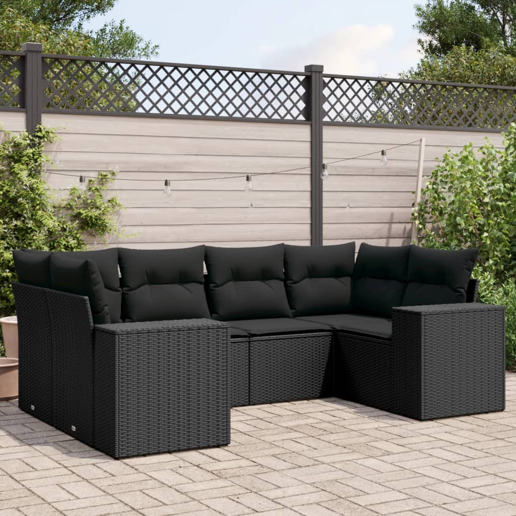 vidaXL 6-tlg. Garten-Sofagarnitur mit Kissen Schwarz Poly Rattan