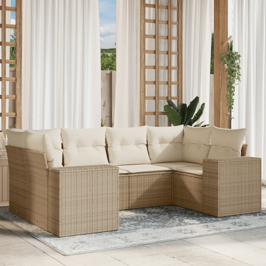 vidaXL 6-tlg. Garten-Sofagarnitur mit Kissen Beige Poly Rattan