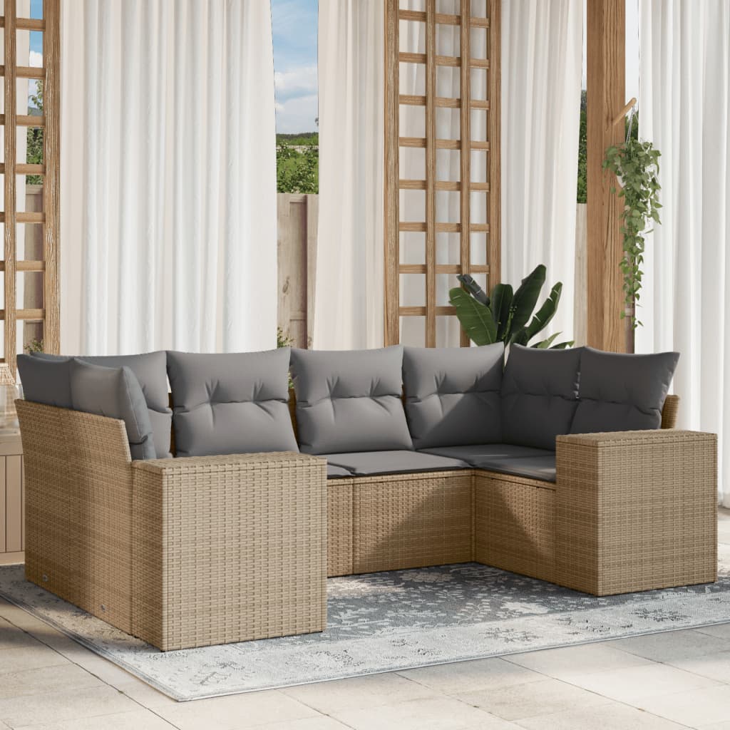 vidaXL 6-tlg. Garten-Sofagarnitur mit Kissen Beige Poly Rattan