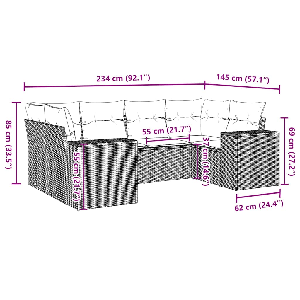 vidaXL 6-delige Loungeset met kussens poly rattan lichtgrijs afbeelding