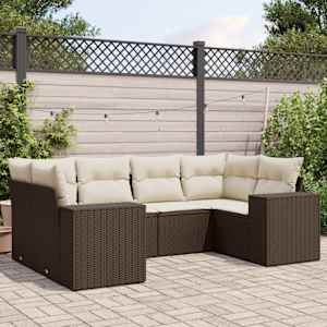 Vrtna sedežna garnitura 6-delna z blazinami rjav poli ratan