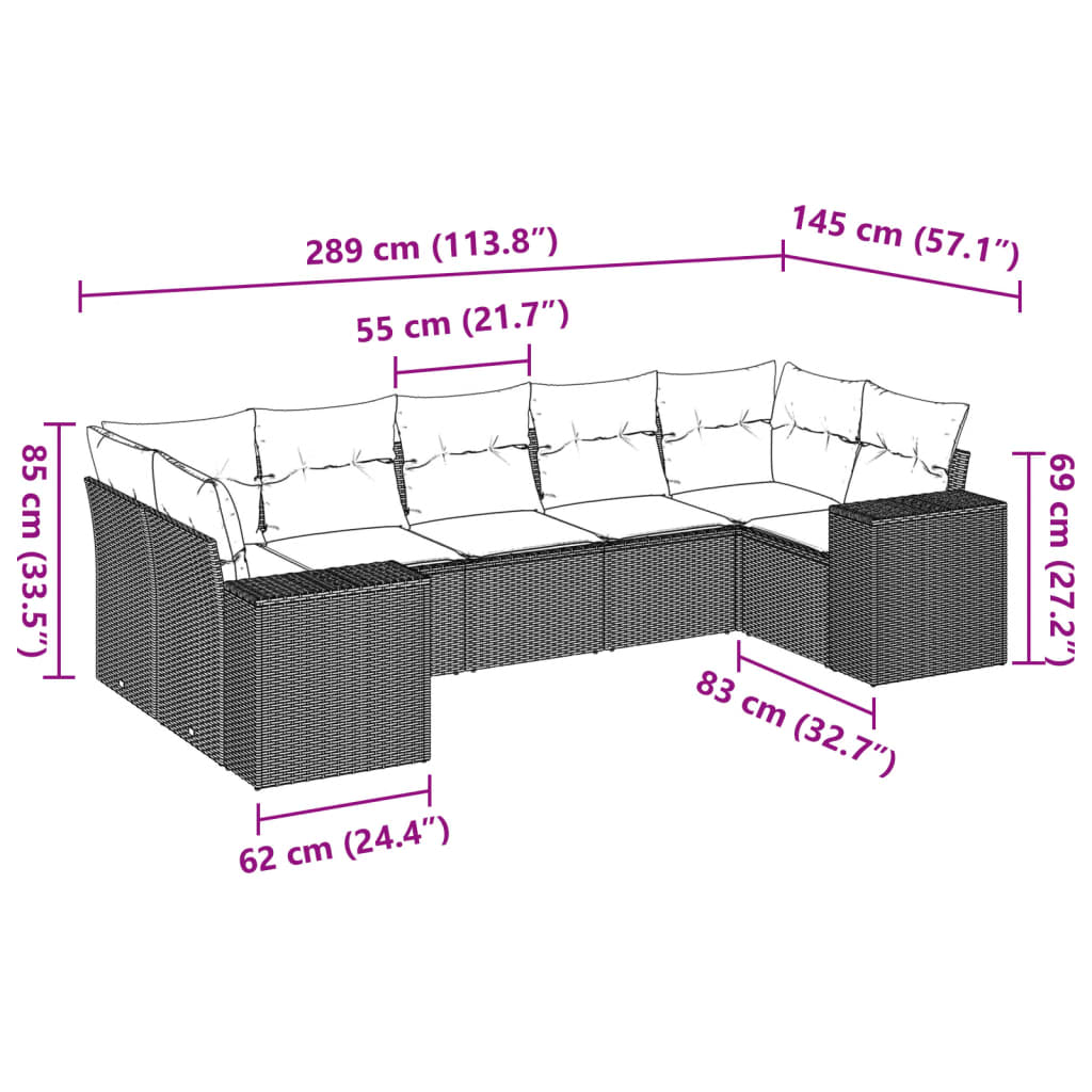 vidaXL 7-delige Loungeset met kussens poly rattan zwart afbeelding