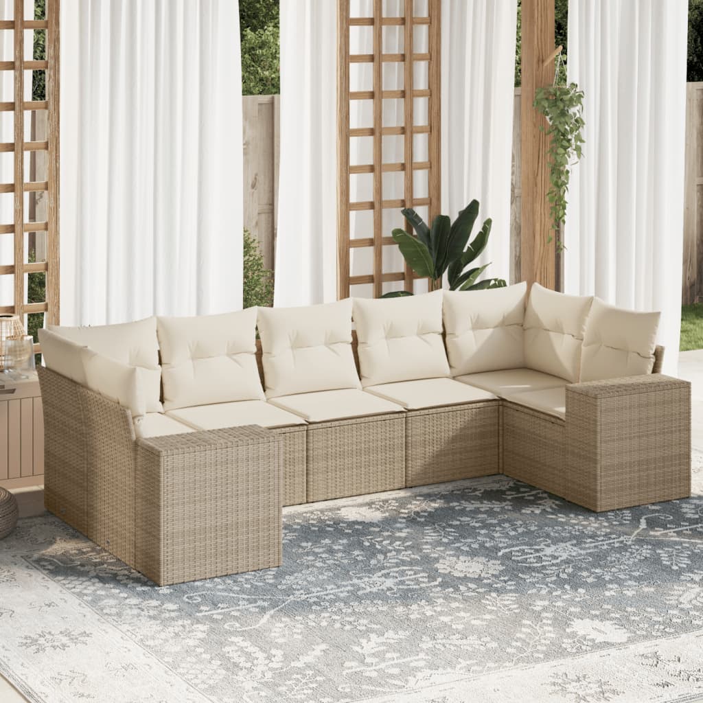 vidaXL Set canapele de grădină, 7 piese, cu perne, bej, poliratan