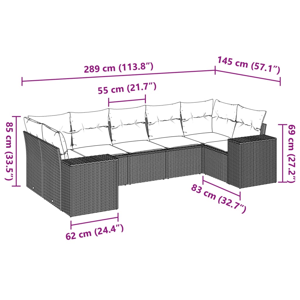 Set canapele de grădină, 7 piese, cu perne, bej, poliratan 3255326 - imagine 3
