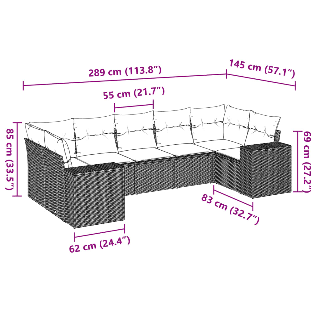Set canapele de grădină, 7 piese, cu perne, gri, poliratan 3255327 - imagine 3