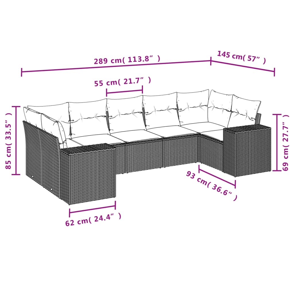 vidaXL 7-delige Loungeset met kussens poly rattan bruin afbeelding