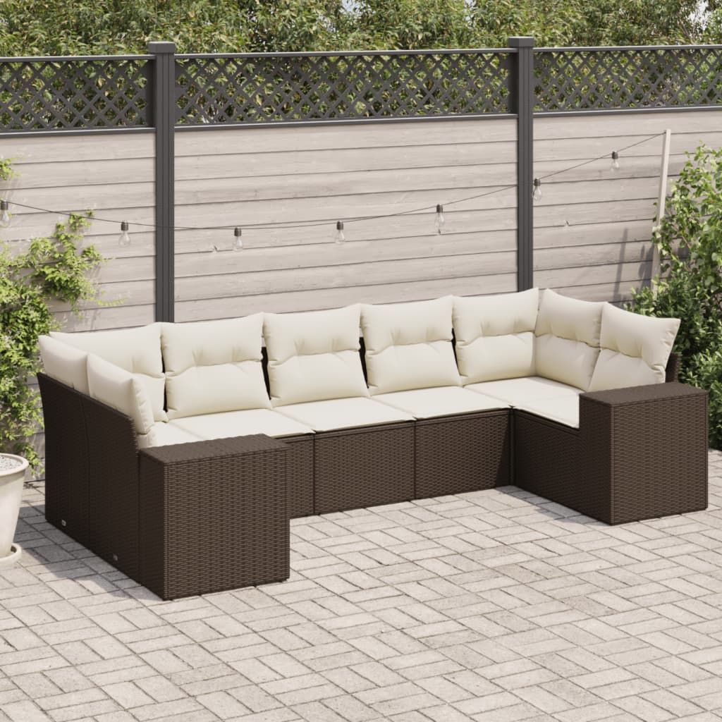 vidaXL 7-tlg. Garten-Sofagarnitur mit Kissen Braun Poly Rattan