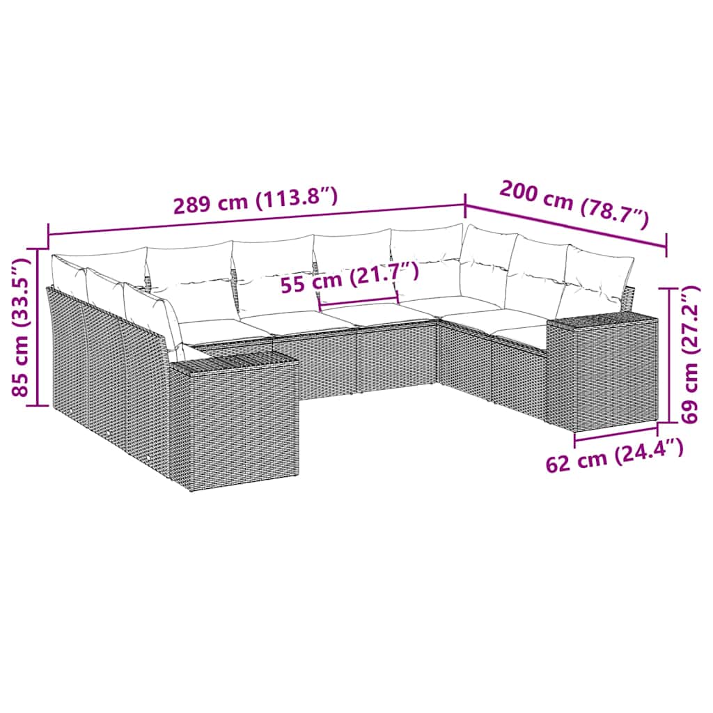 Set mobilier de grădină cu perne, 9 piese, negru, poliratan 3255333 - imagine 3