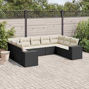 Vrtna sedežna garnitura 9-delna z blazinami črn poli ratan