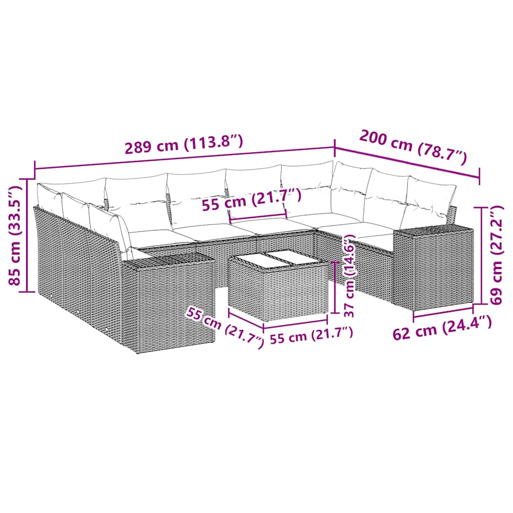 vidaXL 10-delige Loungeset met kussens poly rattan zwart afbeelding