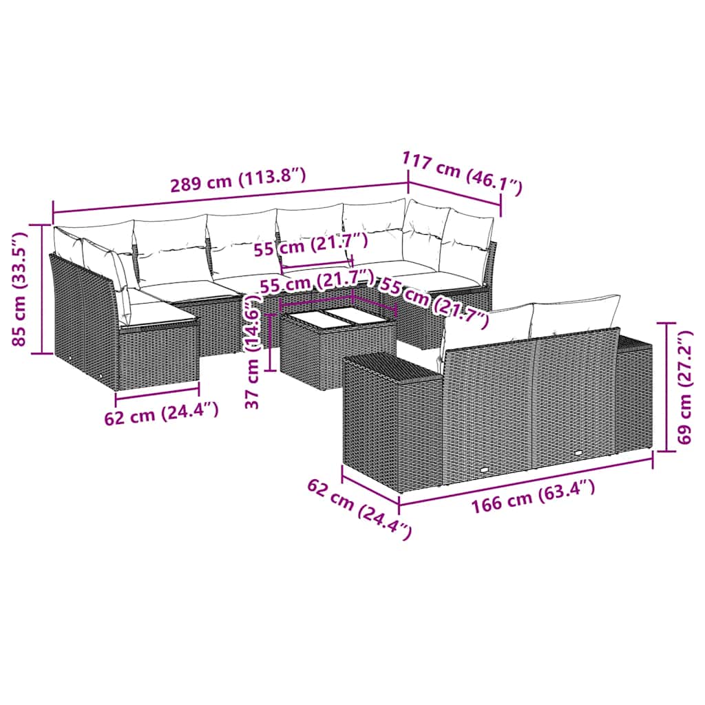 vidaXL 10-delige Loungeset met kussens poly rattan zwart afbeelding