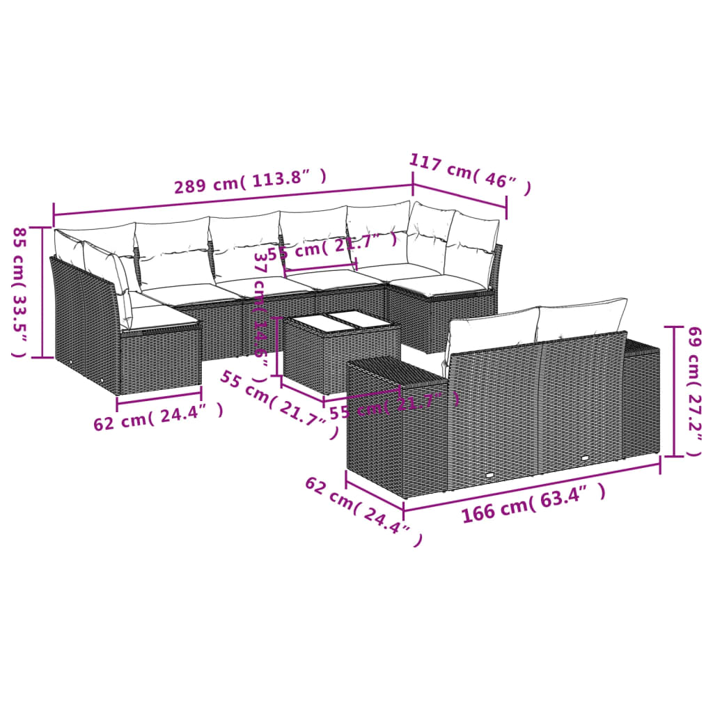 Thumbnail - vidaXL 10-tlg. Garten-Sofagarnitur mit Kissen Beige Poly Rattan