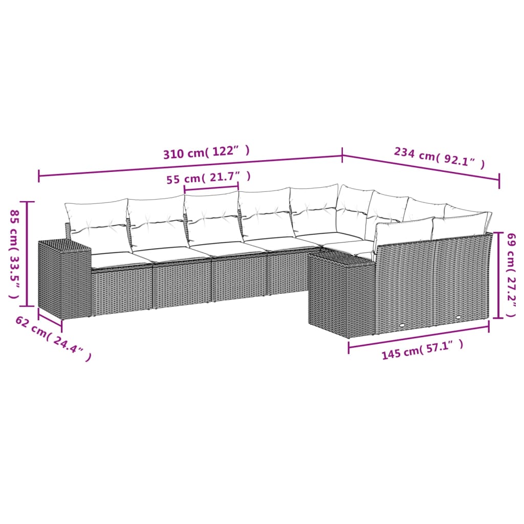 Zestaw mebli ogrodowych rattan PE, czarny, 62x62x69 cm, kremowy