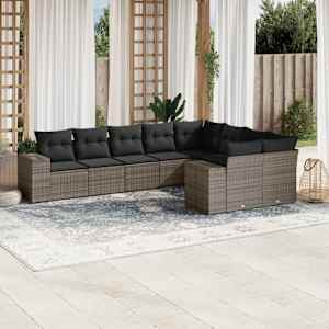 Vrtna sedežna garnitura 9-delna z blazinami siv poli ratan