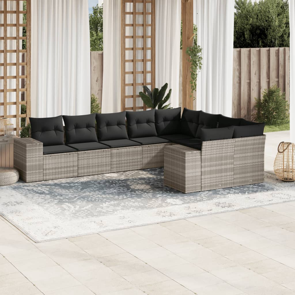 vidaXL Set canapele de grădină cu perne, 9 piese gri deschis poliratan