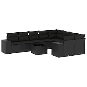 vidaXL 10-osaline aiadiivani komplekt patjadega, must, pol&uuml;rotang