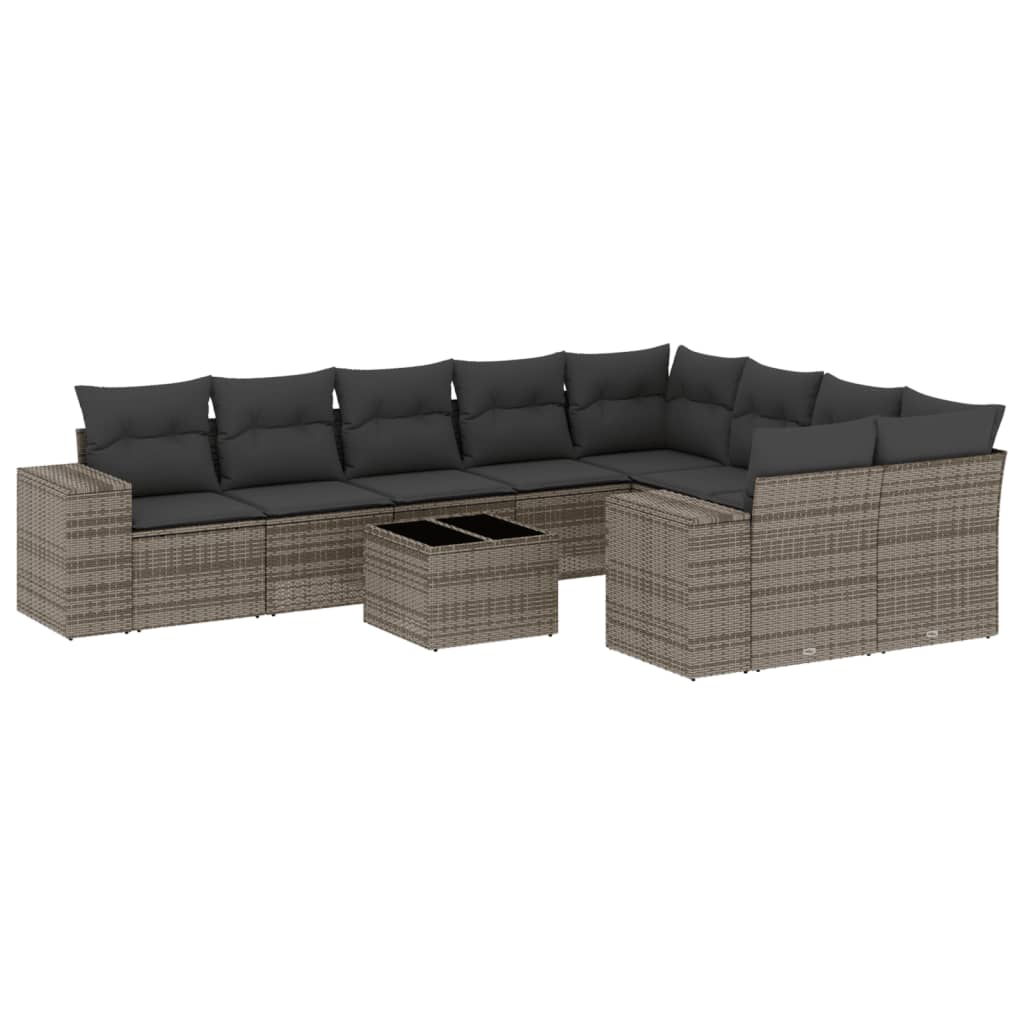 Thumbnail - vidaXL 10-tlg. Garten-Sofagarnitur mit Kissen Grau Poly Rattan