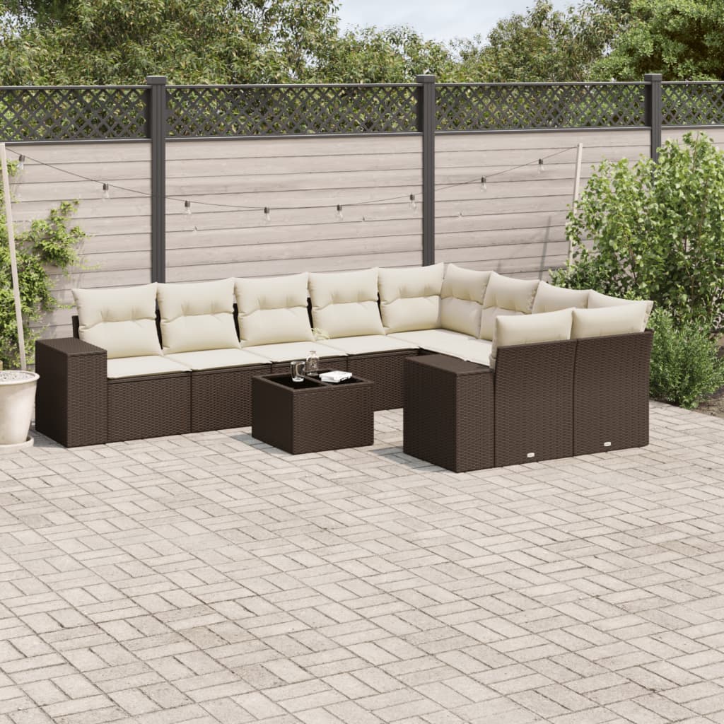 vidaXL 10-tlg. Garten-Sofagarnitur mit Kissen Braun Poly Rattan