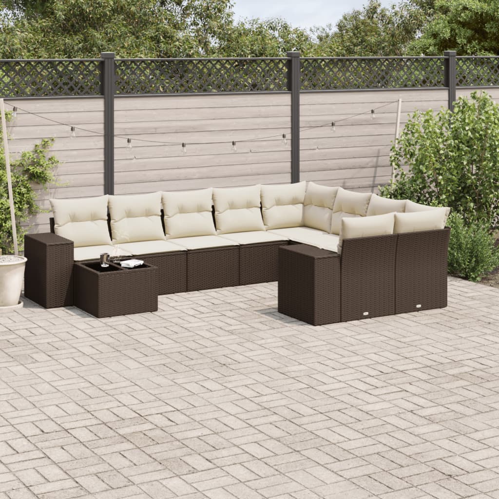 vidaXL 10-tlg. Garten-Sofagarnitur mit Kissen Braun Poly Rattan