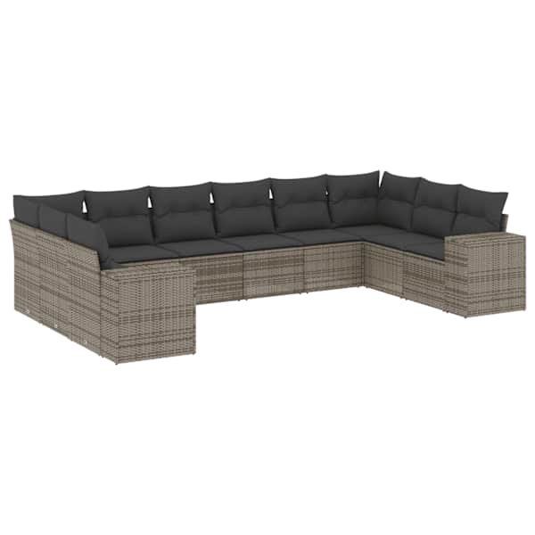 vidaXL 10-osaline aiadiivani komplekt patjadega, hall, pol&uuml;rotang
