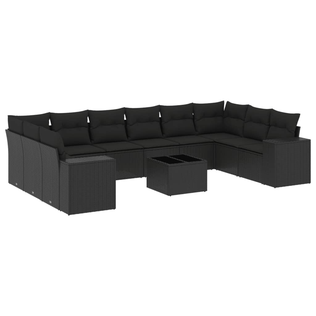 Thumbnail - vidaXL 11-tlg. Garten-Sofagarnitur mit Kissen Schwarz Poly Rattan