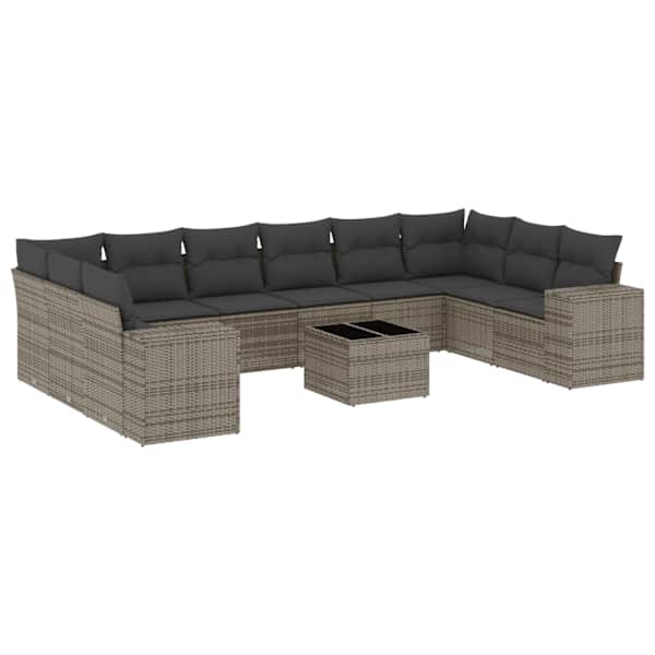 vidaXL 11-osaline aiadiivani komplekt patjadega, hall, pol&uuml;rotang