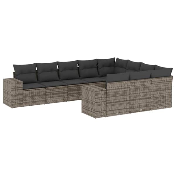 vidaXL 10-osaline aiadiivani komplekt patjadega, hall, pol&uuml;rotang