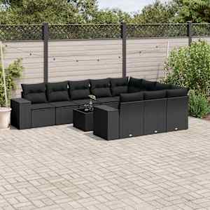 Vrtna sedežna garnitura 11-delna z blazinami črn poli ratan