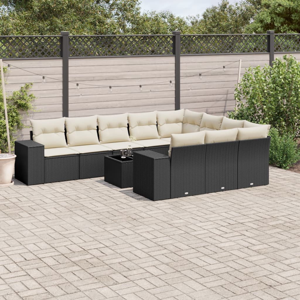 vidaXL Set canapele de grădină cu perne, 11 piese, negru, poliratan