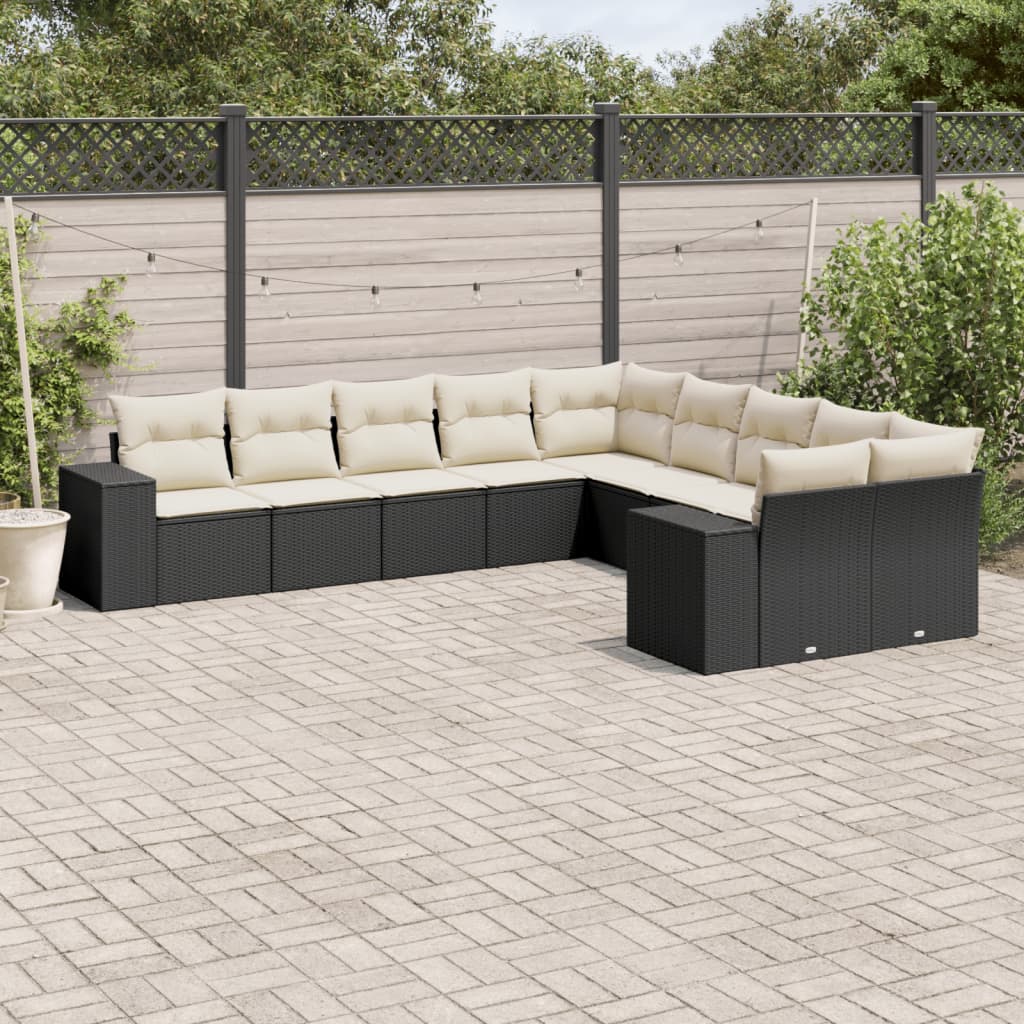 vidaXL 10-tlg. Garten-Sofagarnitur mit Kissen Schwarz Poly Rattan