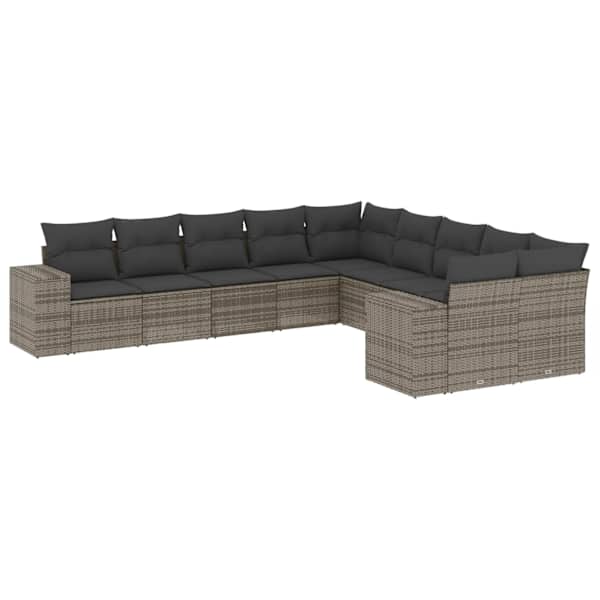 vidaXL 10-osaline aiadiivani komplekt patjadega, hall, pol&uuml;rotang