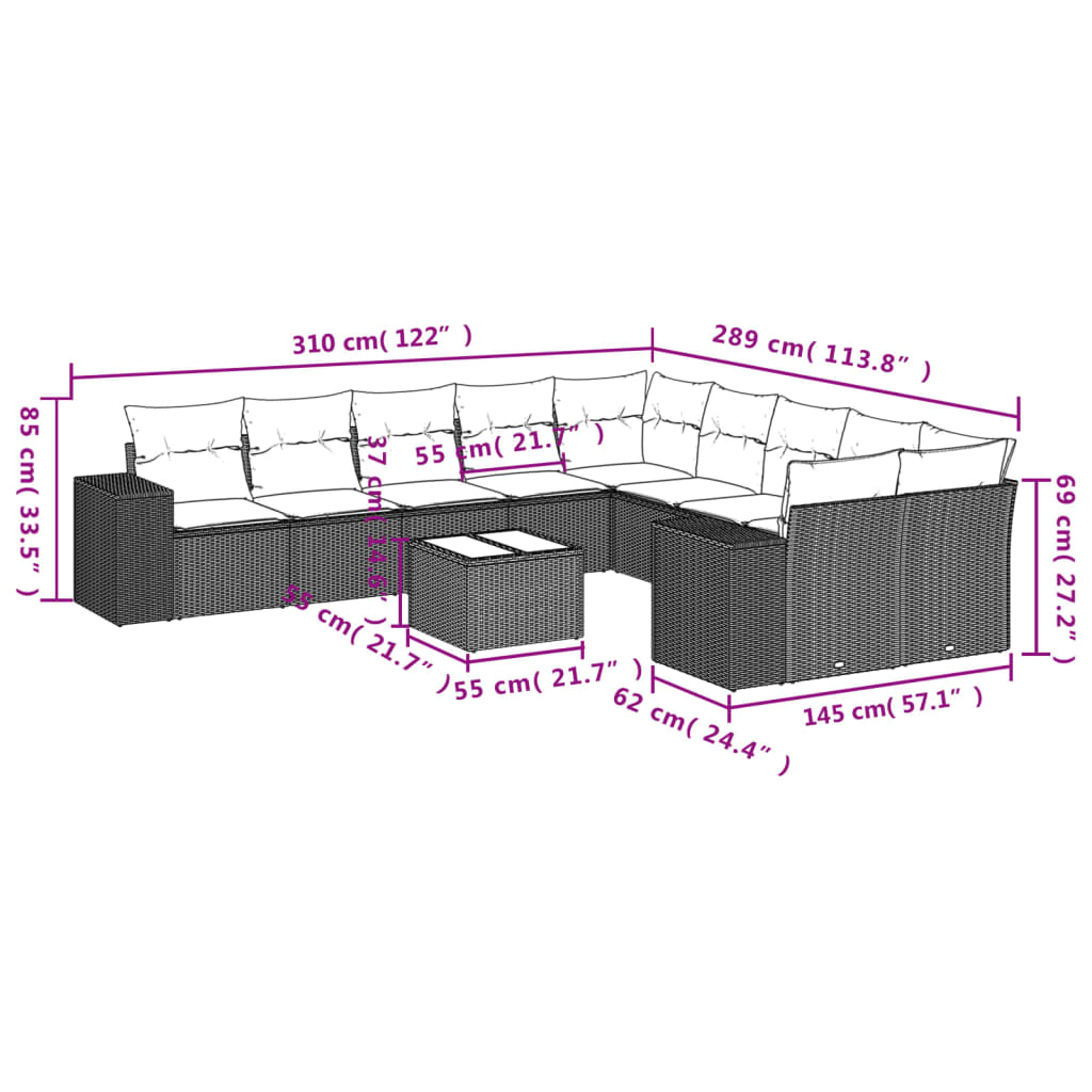 Thumbnail - vidaXL 11-tlg. Garten-Sofagarnitur mit Kissen Beige Poly Rattan