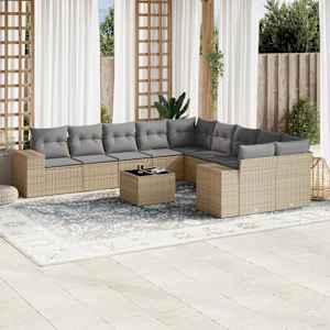 Vrtna sedežna garnitura 11-delna z blazinami bež poli ratan