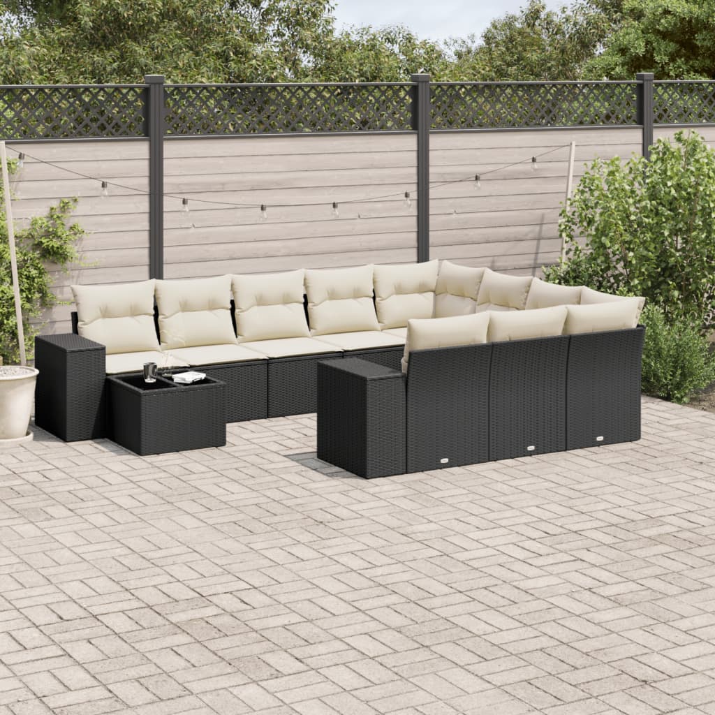 vidaXL Set canapele de grădină cu perne, 11 piese, negru, poliratan