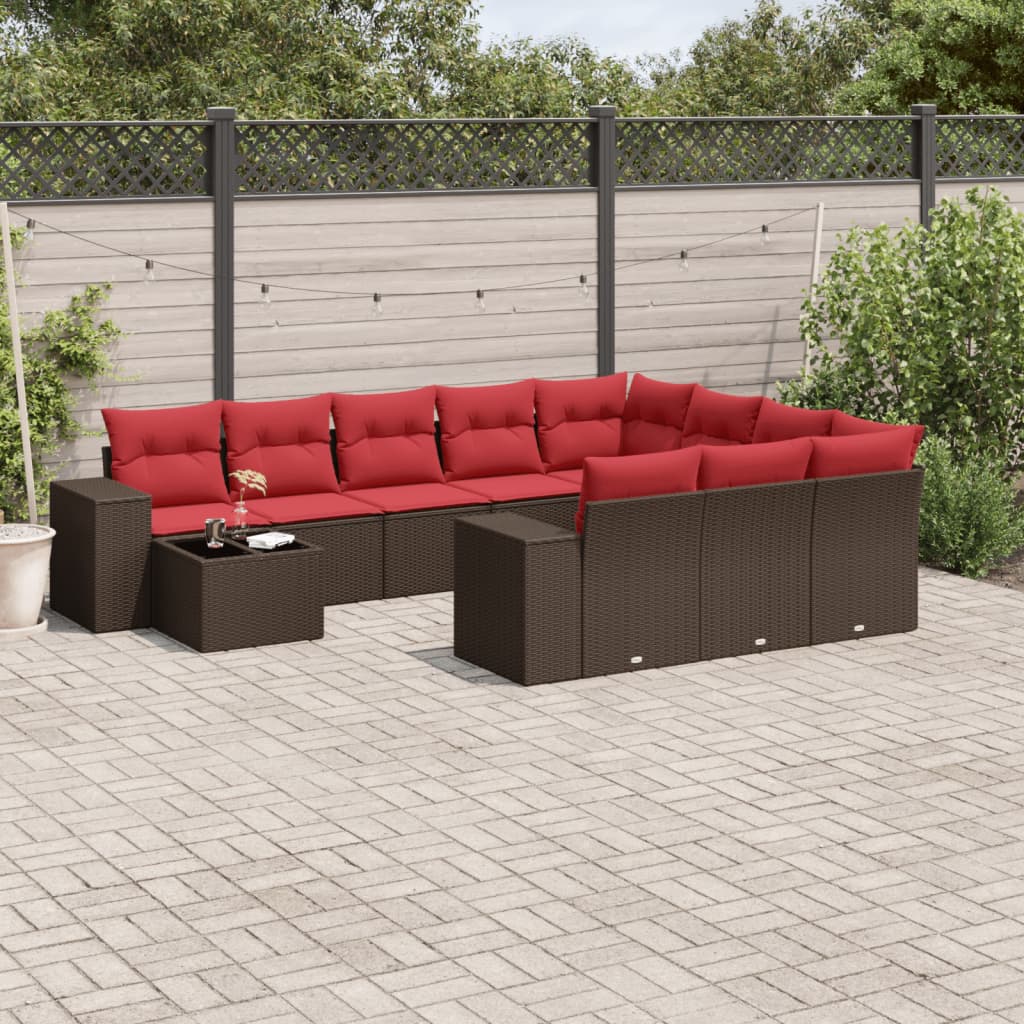 Set de sofás de jardín 11 pzas cojines ratán sintético marrón