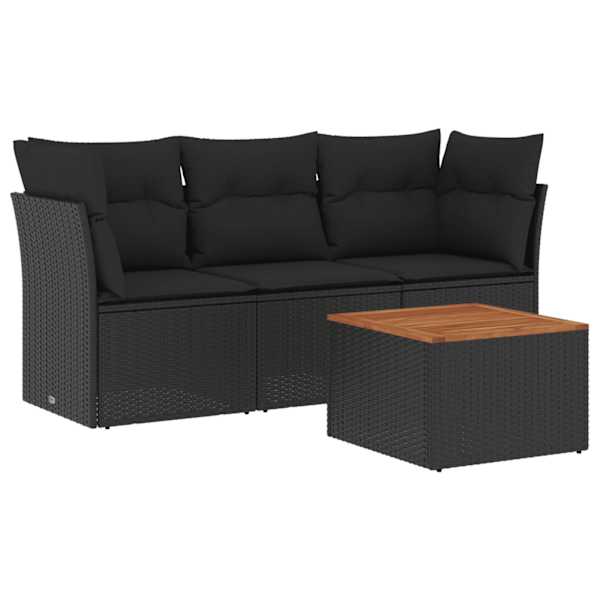 vidaXL 4-osaline aiadiivani komplekt patjadega, must, pol&uuml;rotang