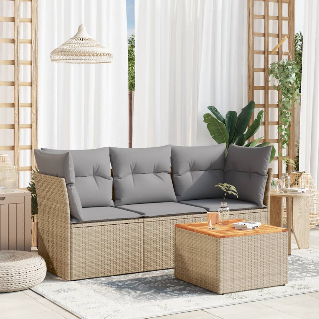 4-tlg. Garten-Sofagarnitur mit Kissen Beigemischung Poly Rattan