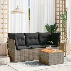 Vrtna sedežna garnitura 4-delna z blazinami siv poli ratan