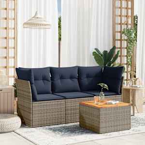 Vrtna sedežna garnitura 4-delna z blazinami siv poli ratan