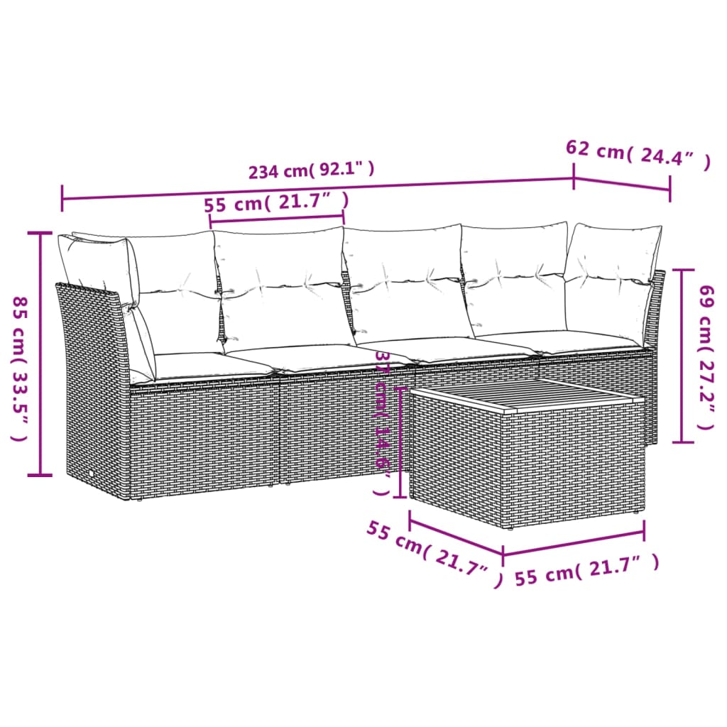 Zestaw mebli ogrodowych rattan PE, czarny, 62x62x69 cm