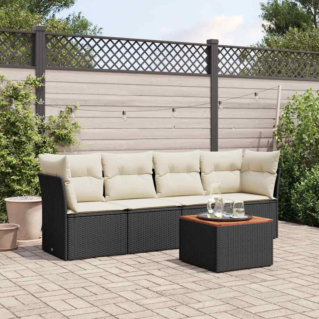 vidaXL Set mobilier de grădină cu perne, 5 piese, negru, poliratan
