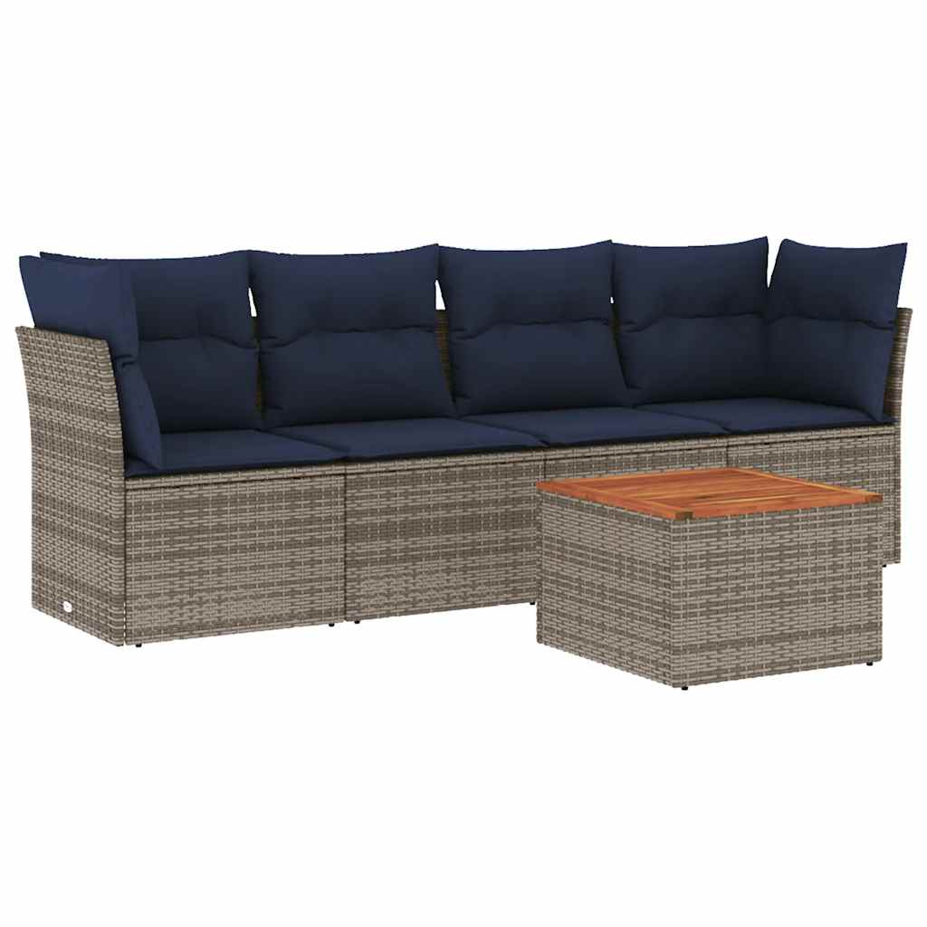 vidaXL Set canapele de grădină cu perne, 5 piese, gri, poliratan