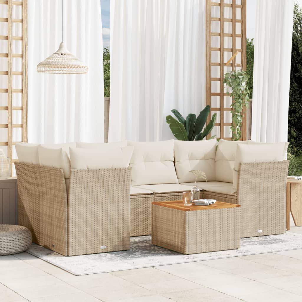 vidaXL 7-tlg. Garten-Sofagarnitur mit Kissen Beige Poly Rattan