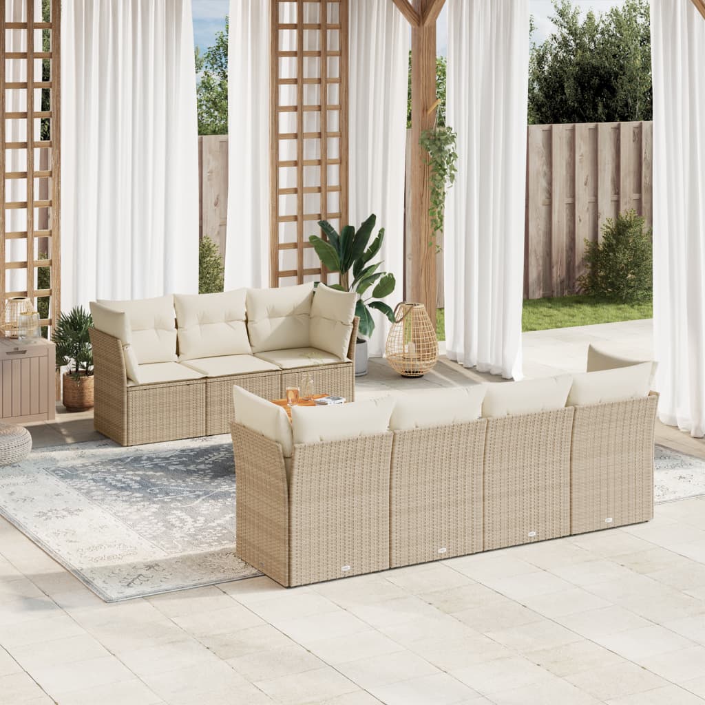 vidaXL 8-tlg. Garten-Sofagarnitur mit Kissen Beige Poly Rattan