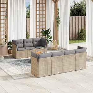 Vrtna sedežna garnitura 8-delna z blazinami bež poli ratan