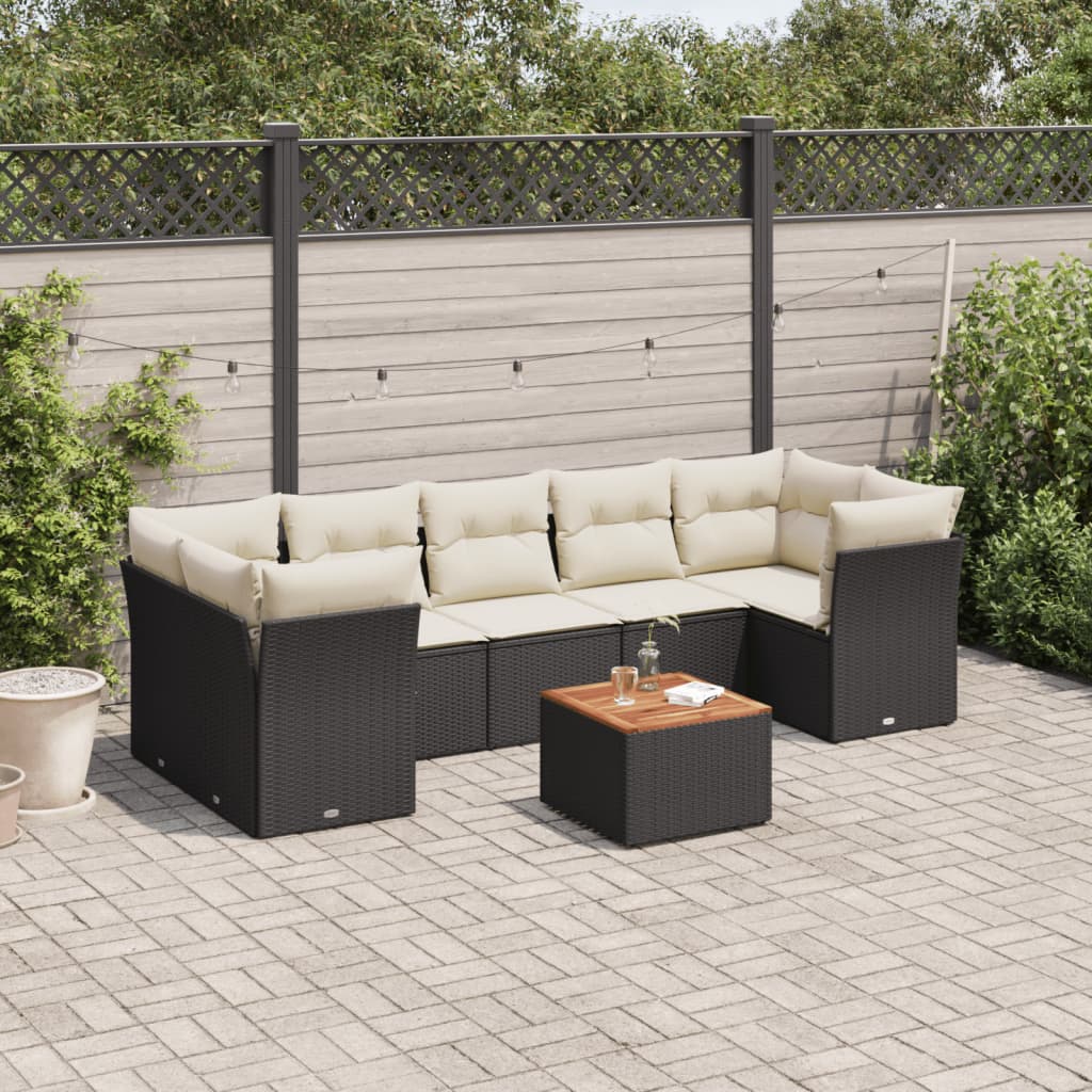 vidaXL 8-tlg. Garten-Sofagarnitur mit Kissen Schwarz Poly Rattan