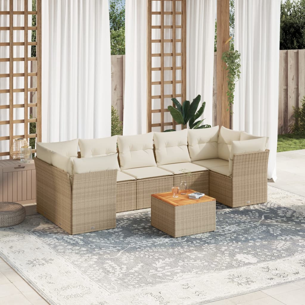 vidaXL 8-tlg. Garten-Sofagarnitur mit Kissen Beige Poly Rattan